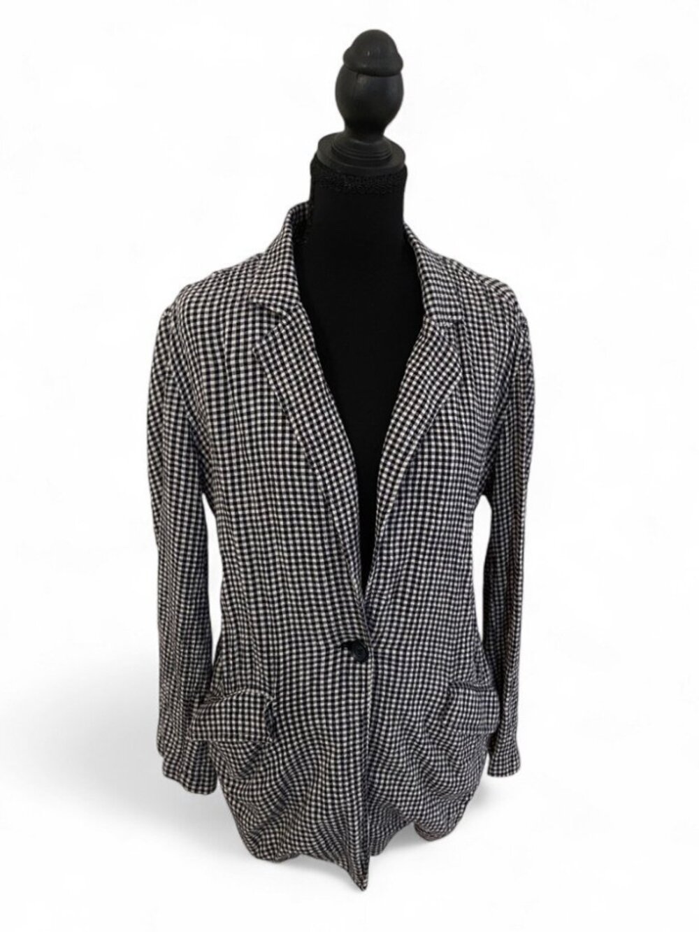 Vintage 90s Gingham Blazer Relaxed Cotton Lightweight Black White, BP Brand, S/M